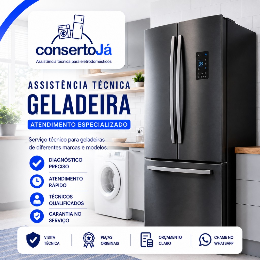 Técnico examinando componentes internos de geladeira Frost Free