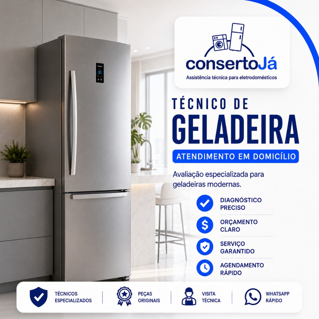 Técnico verificando componentes internos de geladeira Frost Free